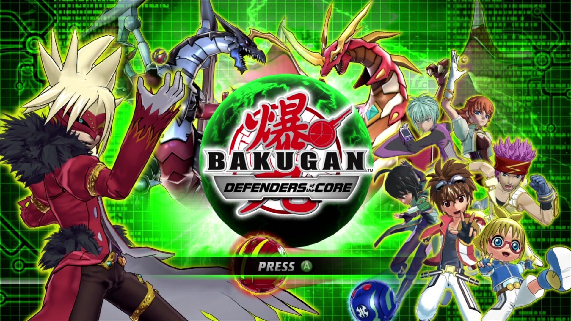 Bakugan: Defenders of the Core title screen for Xbox 360